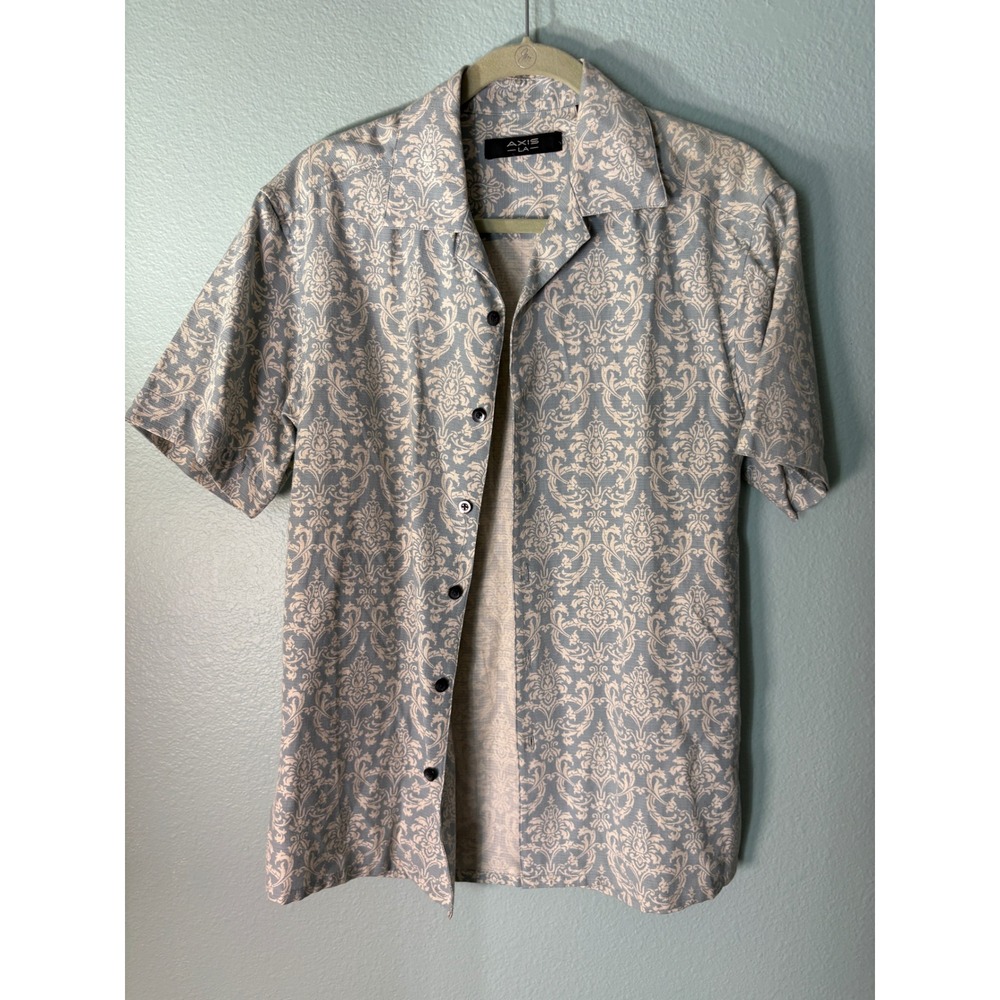 Vtg Axis LA Silk Cotton Damask Floral Shirt Mens S Artsy Urban Casual Camp